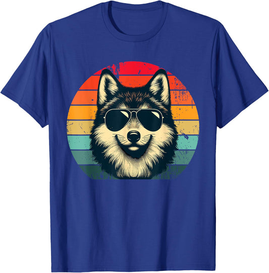 Cool Retro Wolf in Sunglasses 70s 80s 90s Novelty Funny Wolf T-Shirt - T-Shirt | Royal