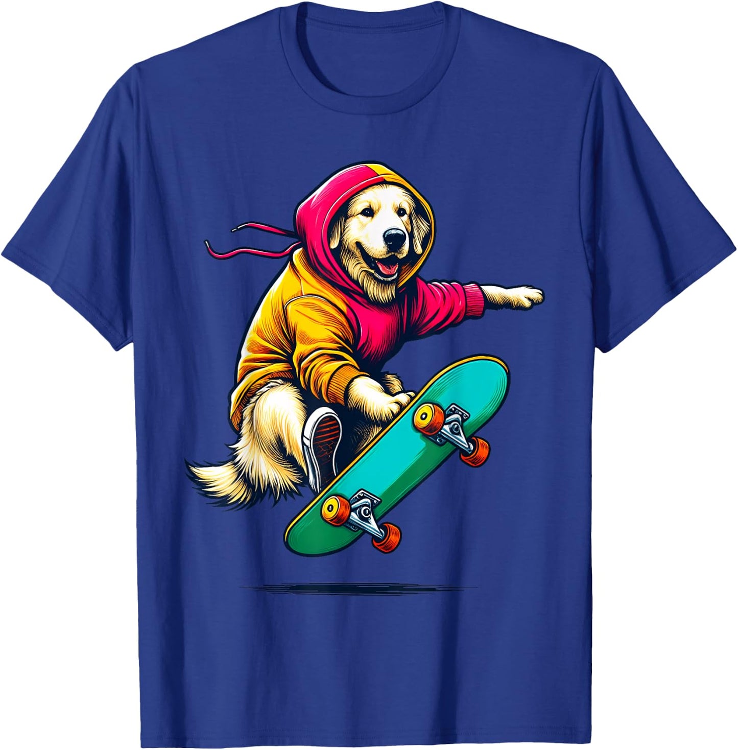 Cool Golden Retriever Dog Skateboarding Illustration Art T-Shirt - T-Shirt | Royal