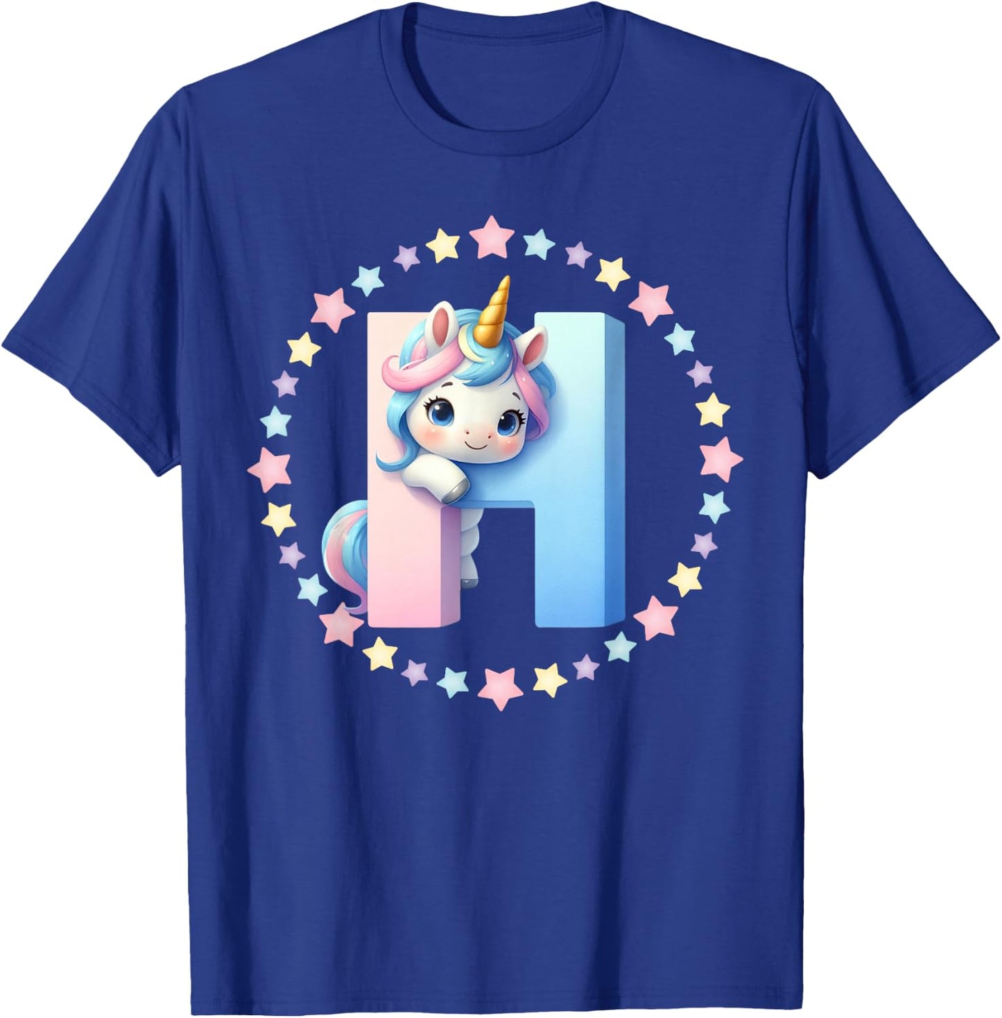 Unicorn Letter H Initial Rainbow Monogram Women Girls Kids T-Shirt - T-Shirt | Royal