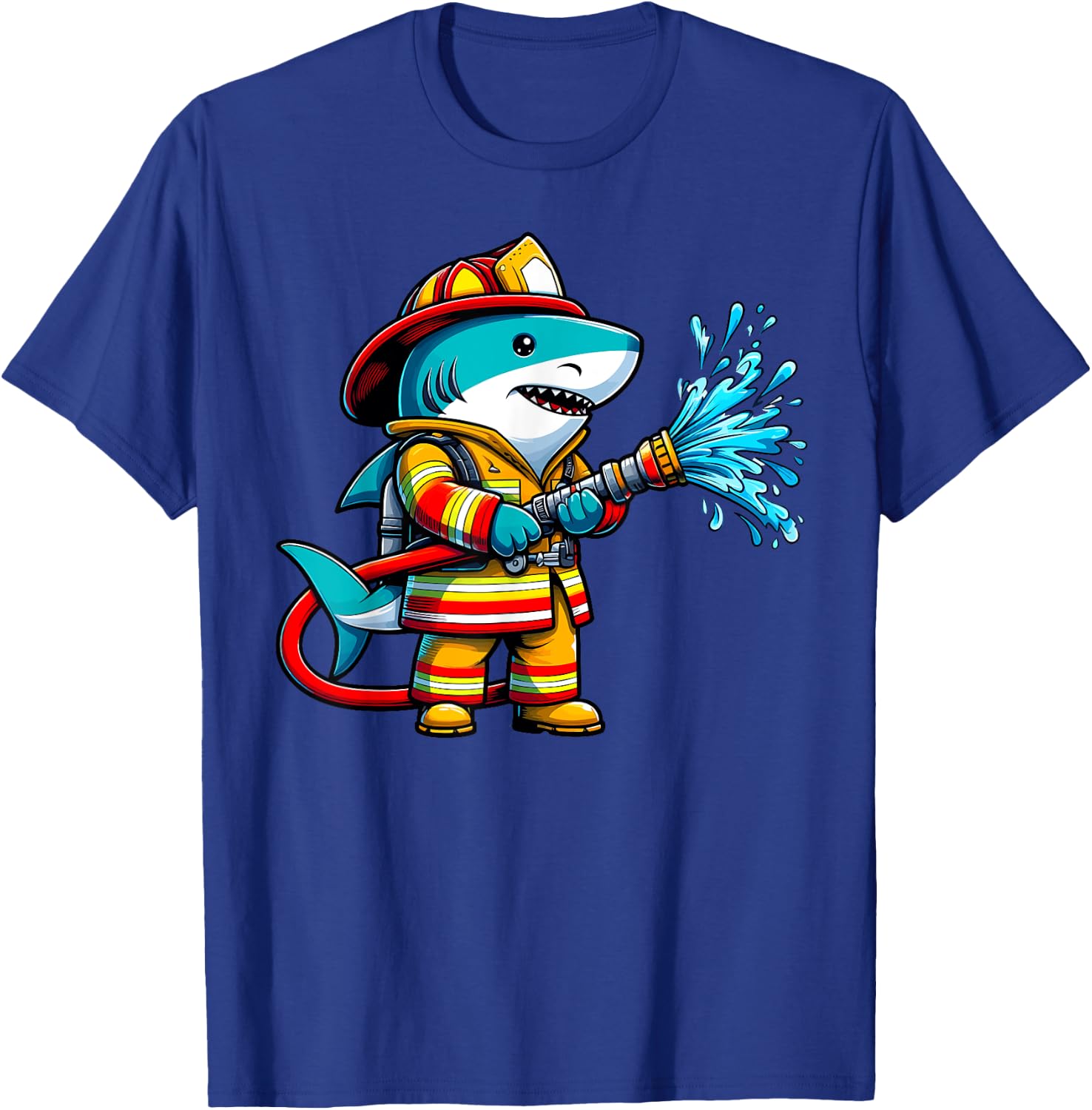 Shark Fireman on Firefighter Shark Kids Boys T-Shirt - T-Shirt | Royal