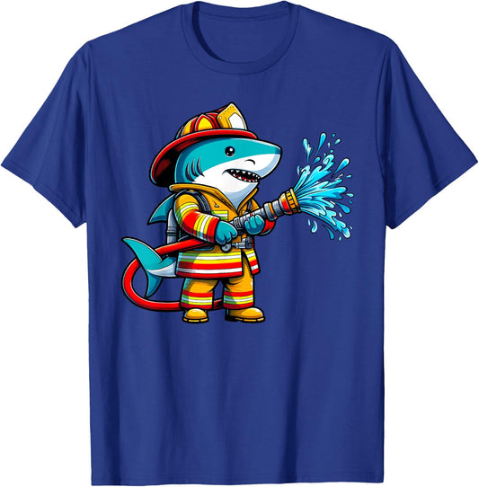 Shark Fireman on Firefighter Shark Kids Boys T-Shirt - T-Shirt | Royal