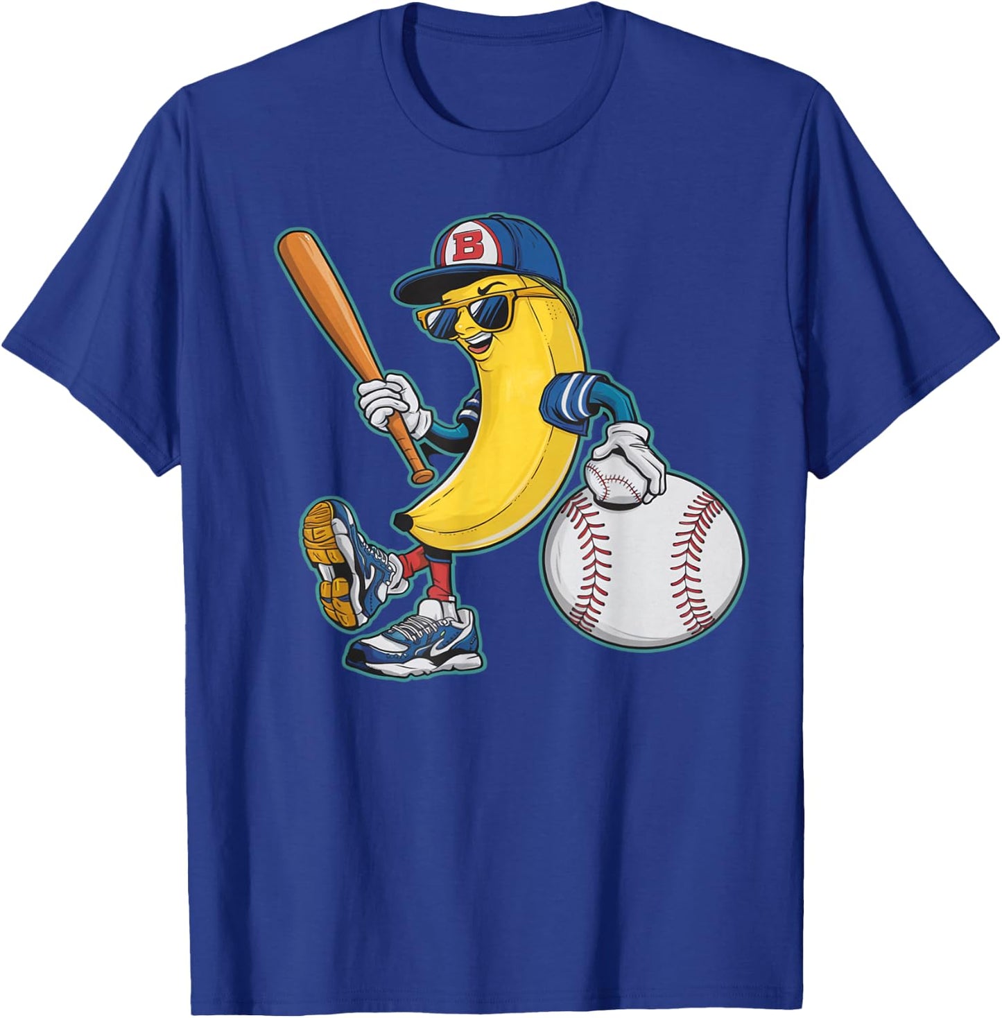 Funny Banana Playing Baseball Bananas Fruit Baseball Player T-Shirt - T-Shirt | Royal