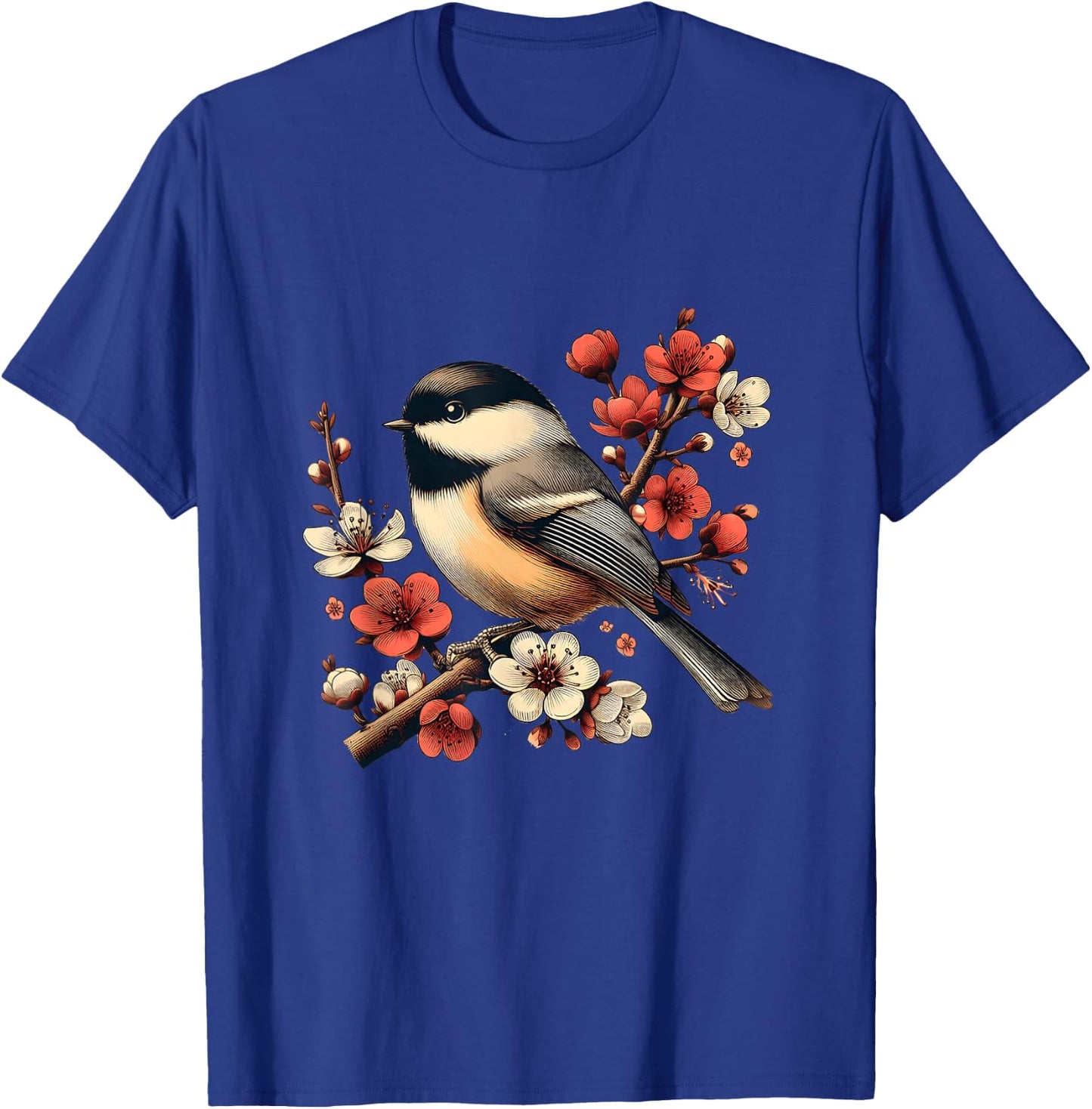 Bird Watching Nature Animal Vintage Blossom Chickadee T-Shirt - T-Shirt | Royal