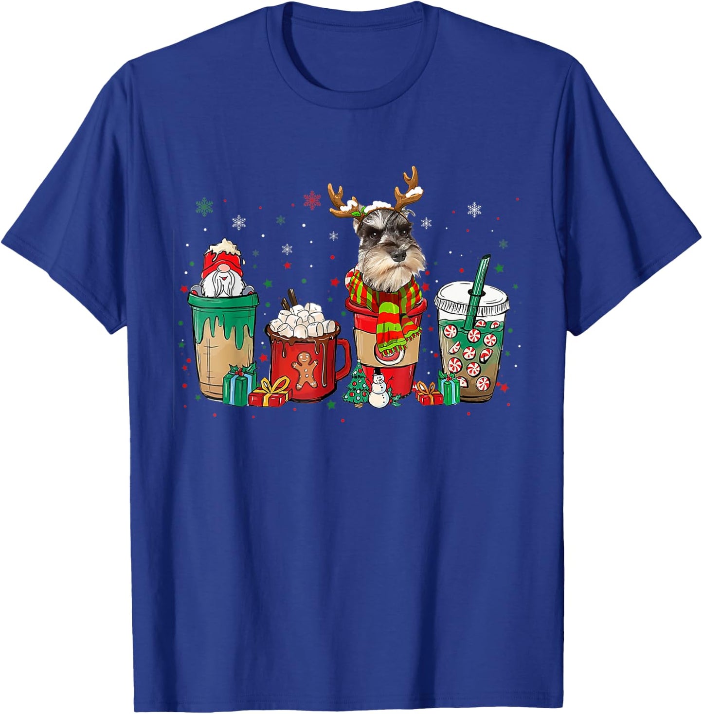 Cute Schnauzer Dog Christmas Coffee Pajamas Xmas Men Women T-Shirt - T-Shirt | Royal