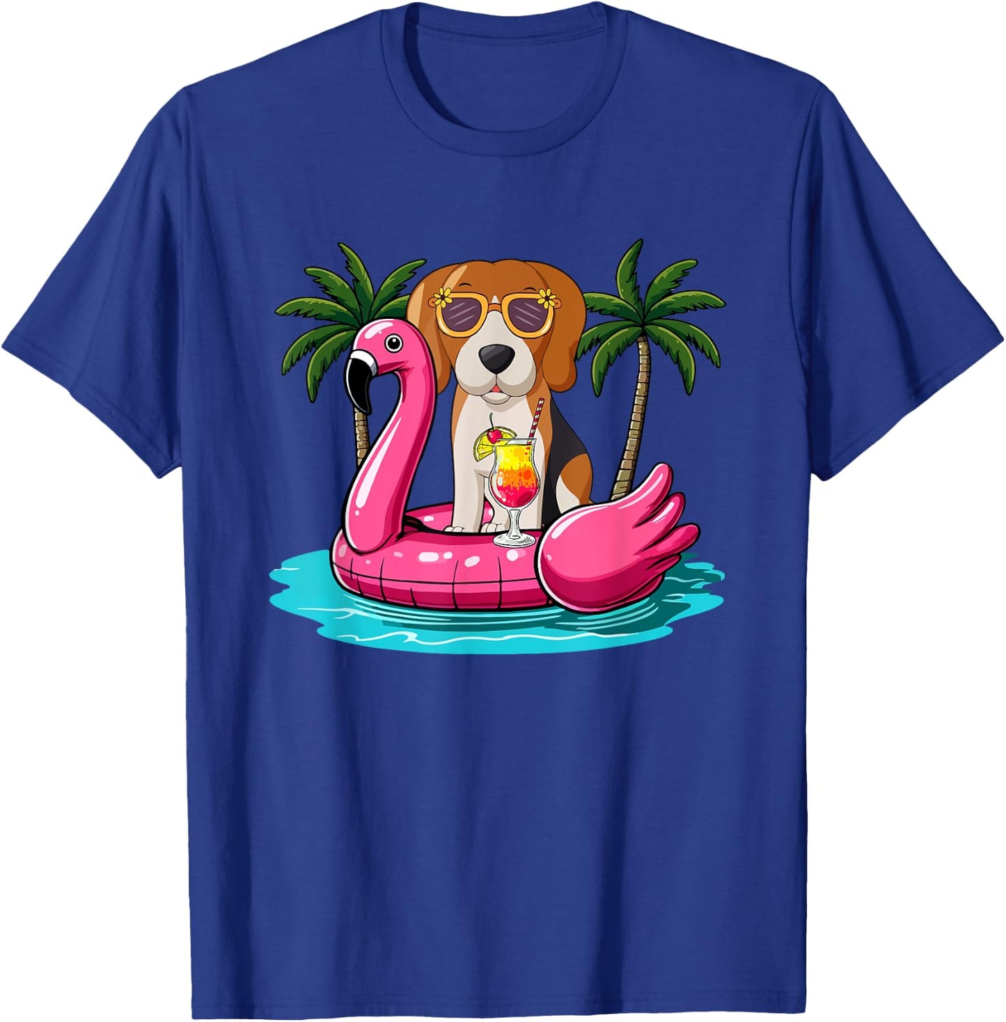 Beagle Sunglasses On Flamingo Cute Float Costume Summer T-Shirt - T-Shirt | Royal