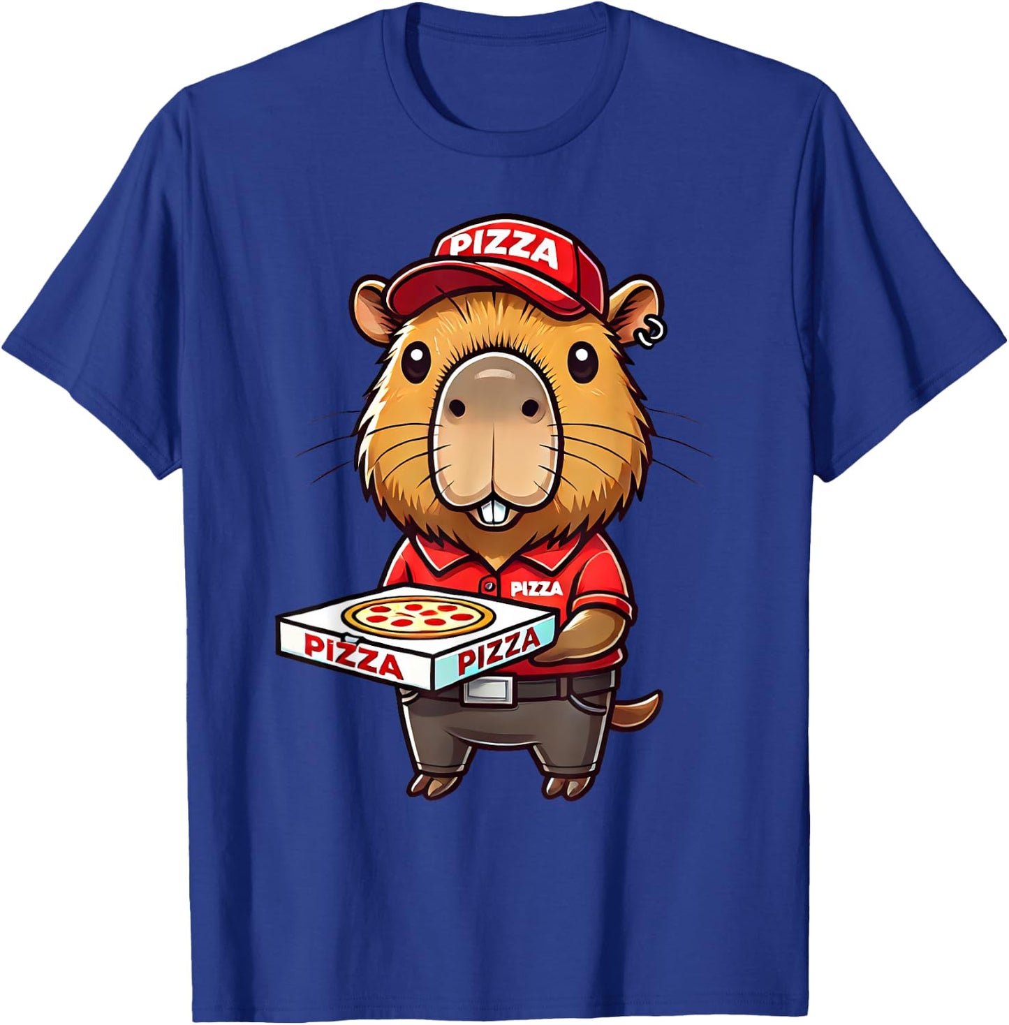 Capybara Funny Pizza Delivery Costume Men Women Kids T-Shirt - T-Shirt | Royal