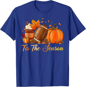 Pumpkin Spice Football Tis The Season Fall Thanksgiving T-Shirt - T-Shirt | Royal