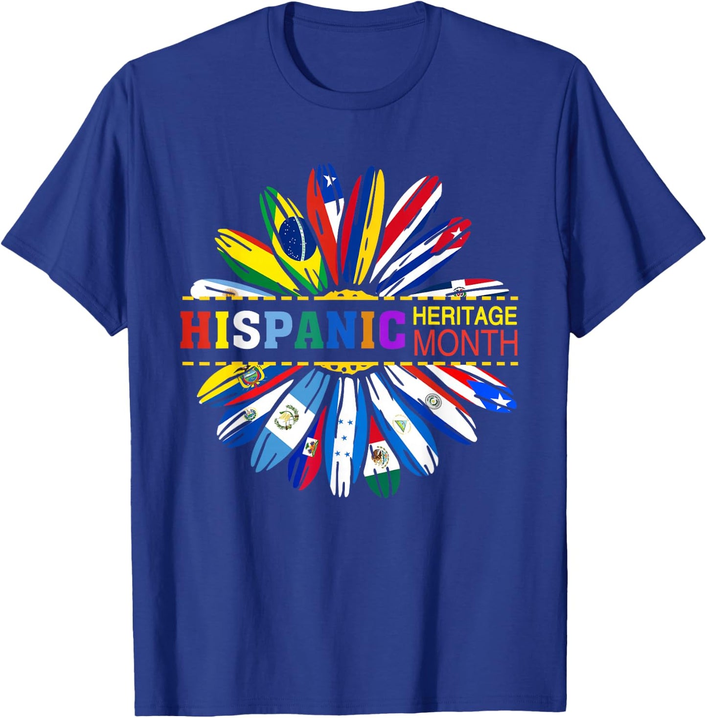 Sunflower Hispanic Heritage Month Latino Countries Flags T-Shirt - T-Shirt | Royal