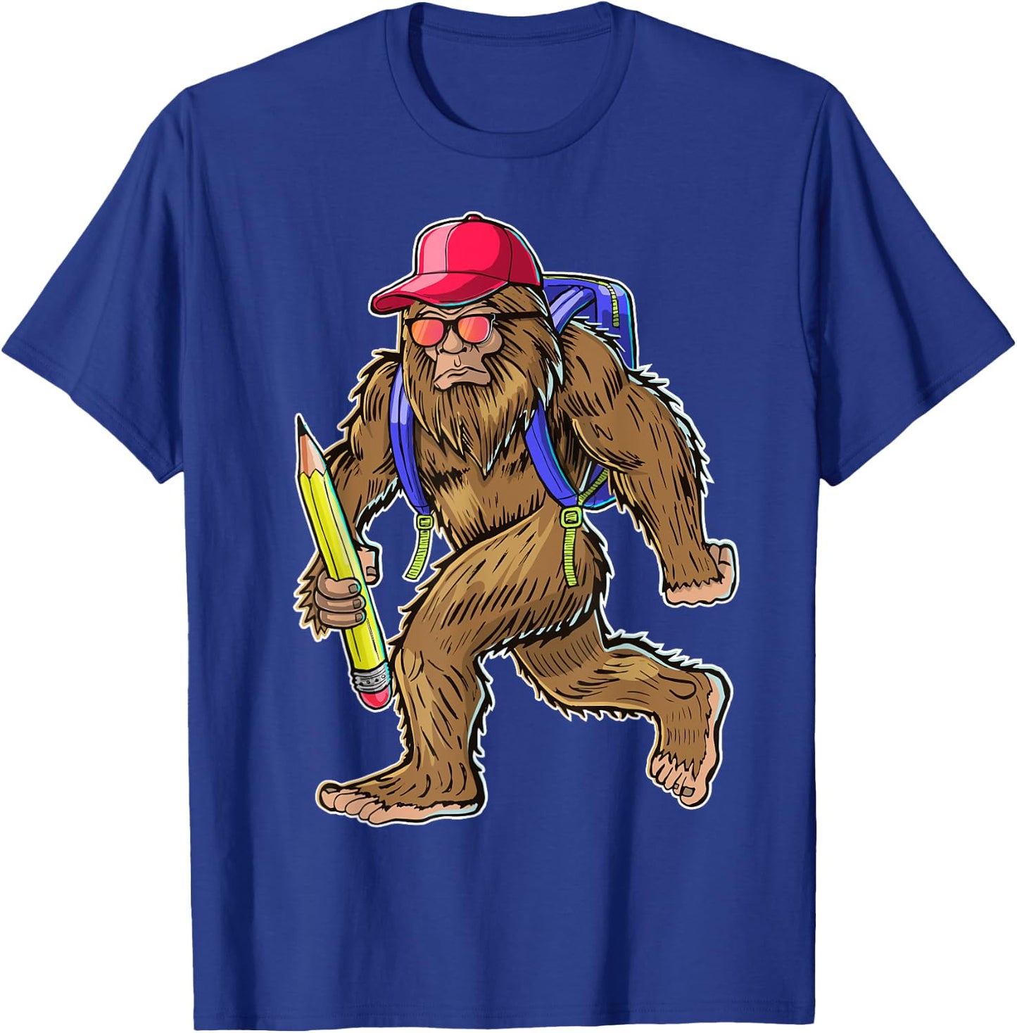 Funny Bigfoot Back to School Kid Bigfoot Backpack Boys T-Shirt - T-Shirt | Royal