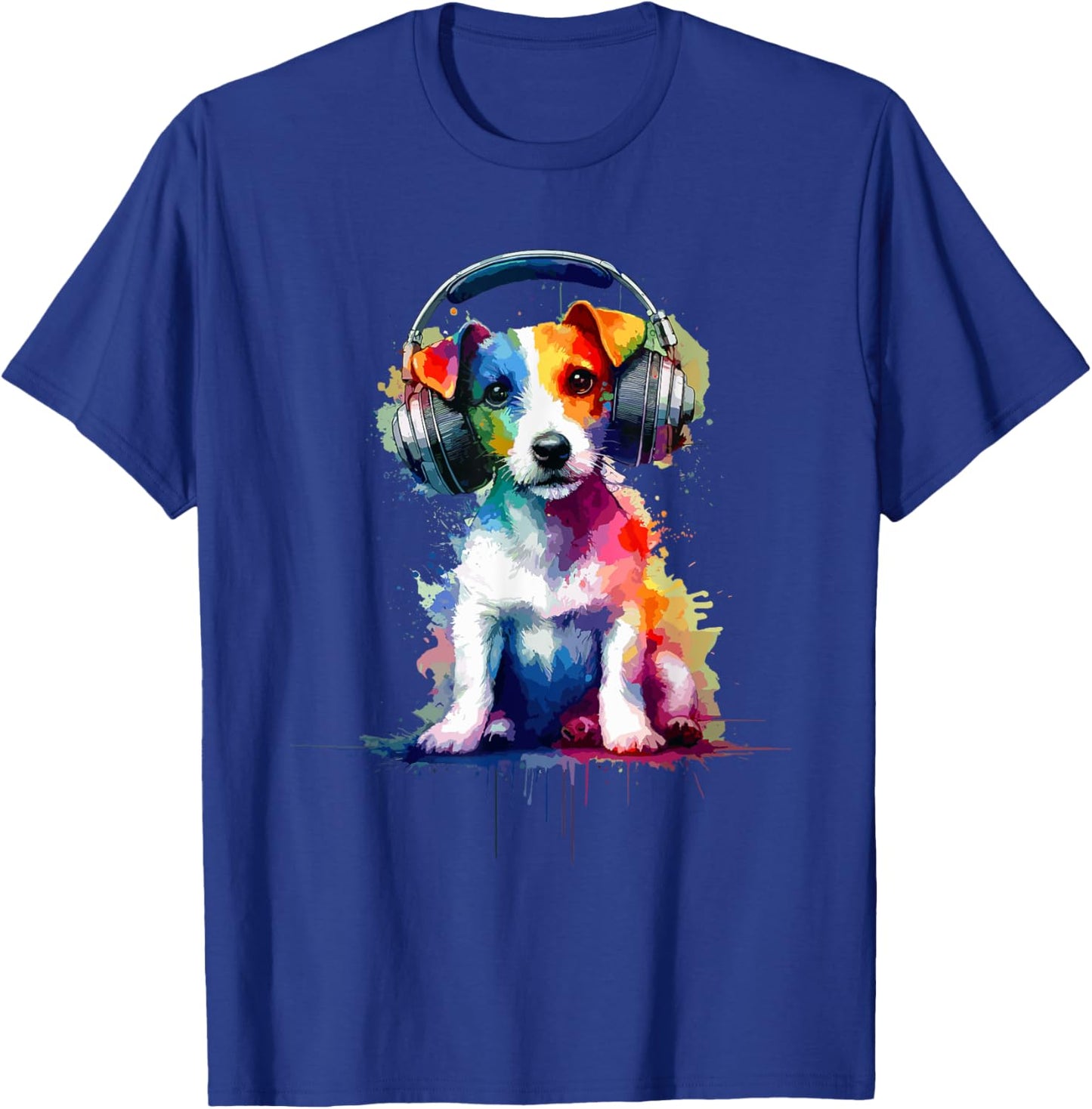 Splash Art Headphones Jack Russell Terrier Jack Russells T-Shirt - T-Shirt | Royal