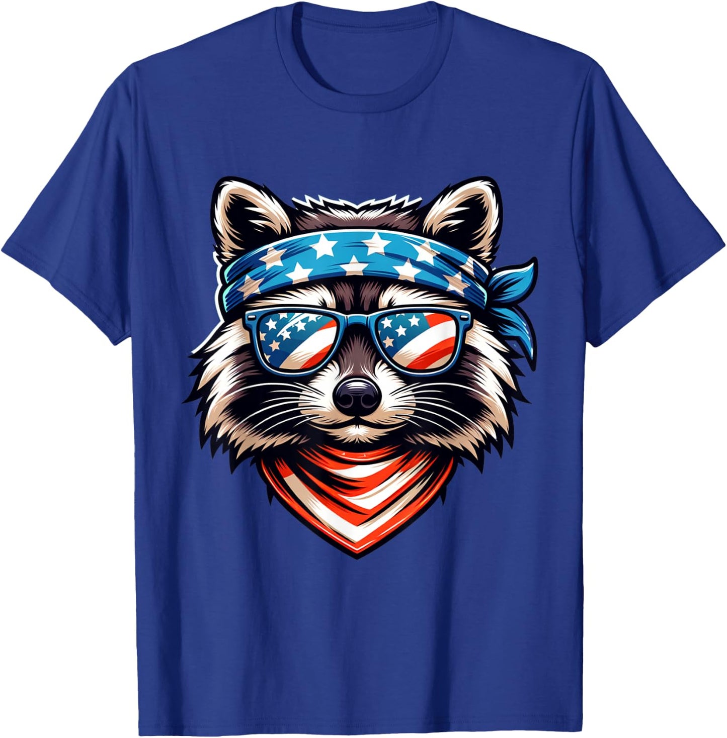 Patriotic Raccoon 4th of July American Flag Trash Panda T-Shirt - T-Shirt | Royal
