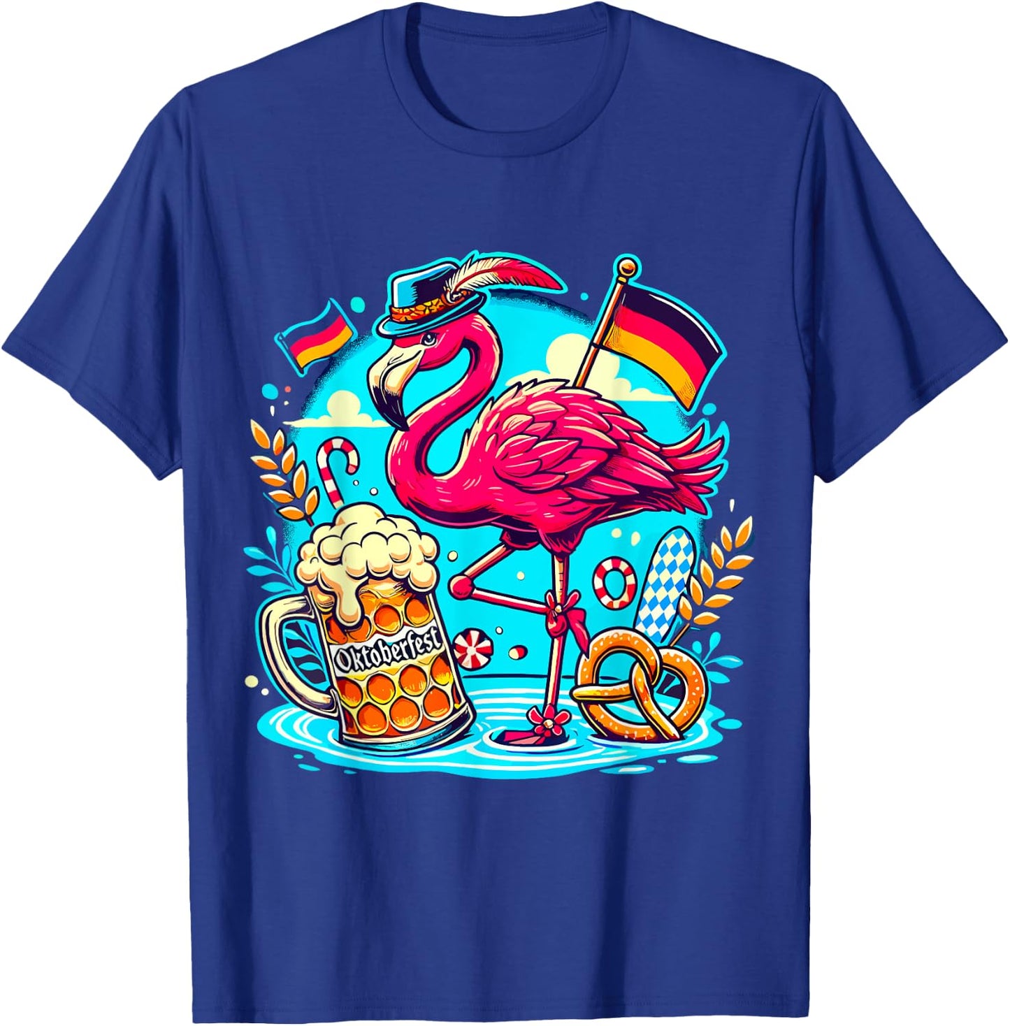 Octoberfest Flamingo Beer Germany Brezel Oktoberfest T-Shirt - T-Shirt | Royal