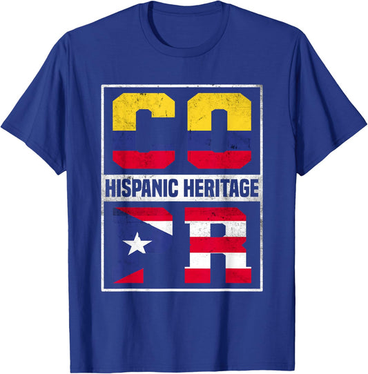 Proud Colombian Puerto Rican Hispanic Heritage Month T-Shirt - T-Shirt | Royal