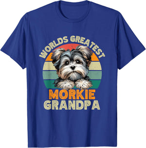 Worlds Greatest Morkie Dog Grandpa Funny Retro Dogs Owner T-Shirt - T-Shirt | Royal