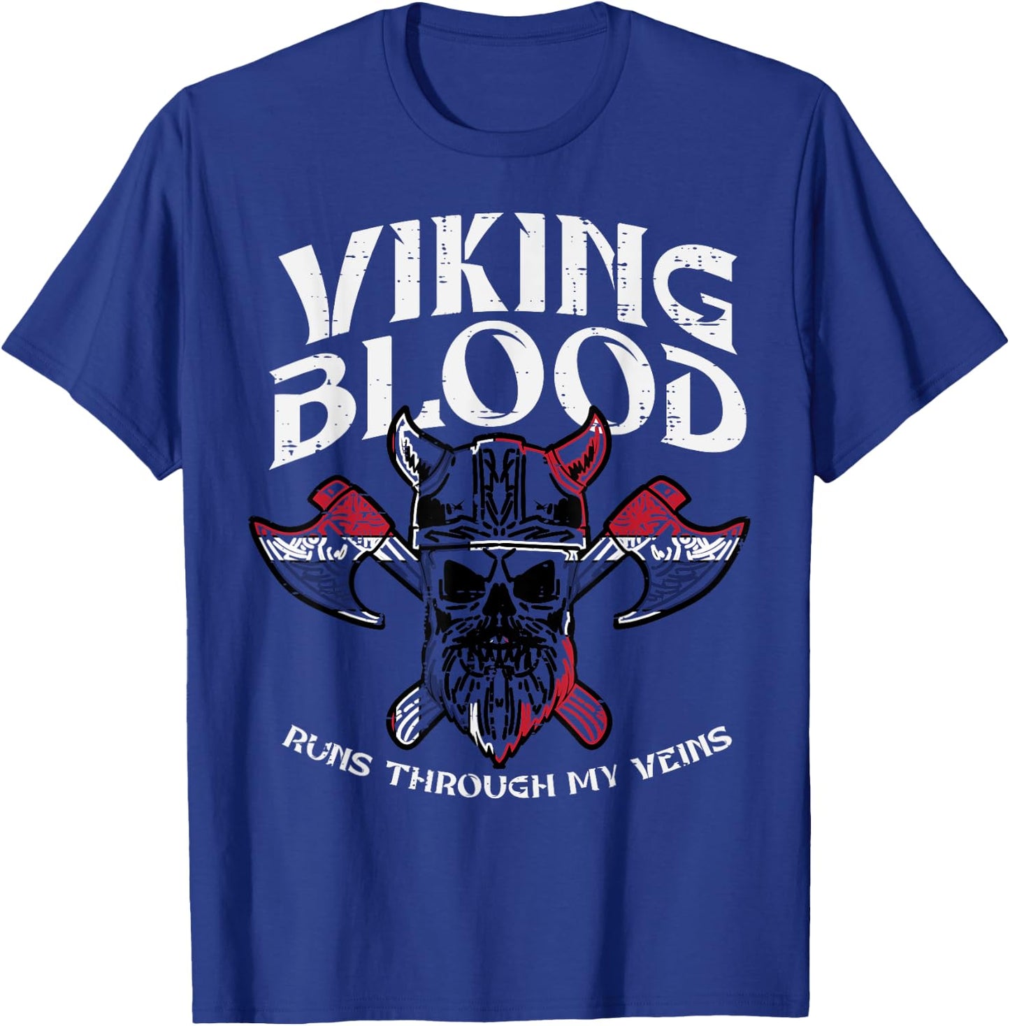 Viking Blood Runs Through My Veins Warrior Men Women Kids T-Shirt - T-Shirt | Royal