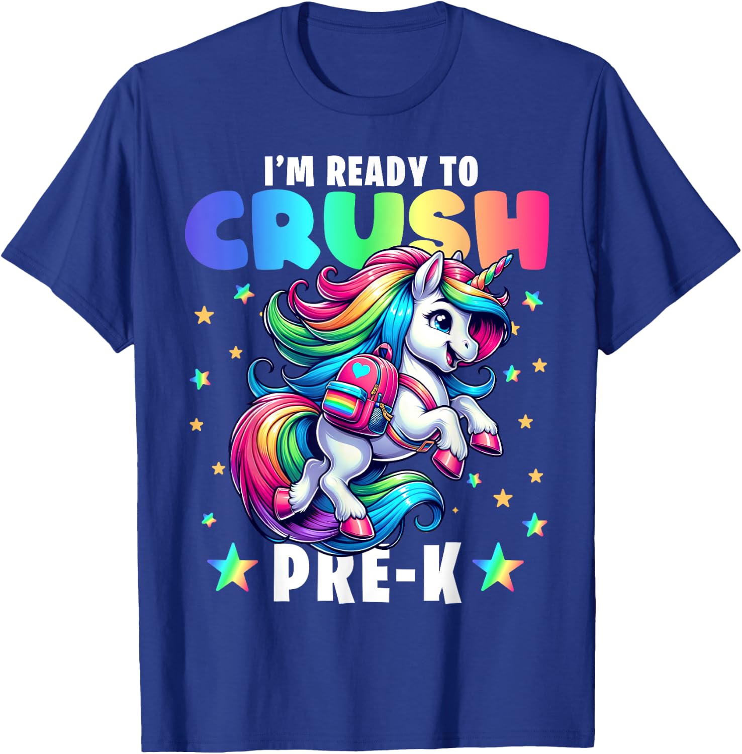 Crush Pre-K Girls Back to School Unicorn First Day Preschool T-Shirt - T-Shirt | Royal