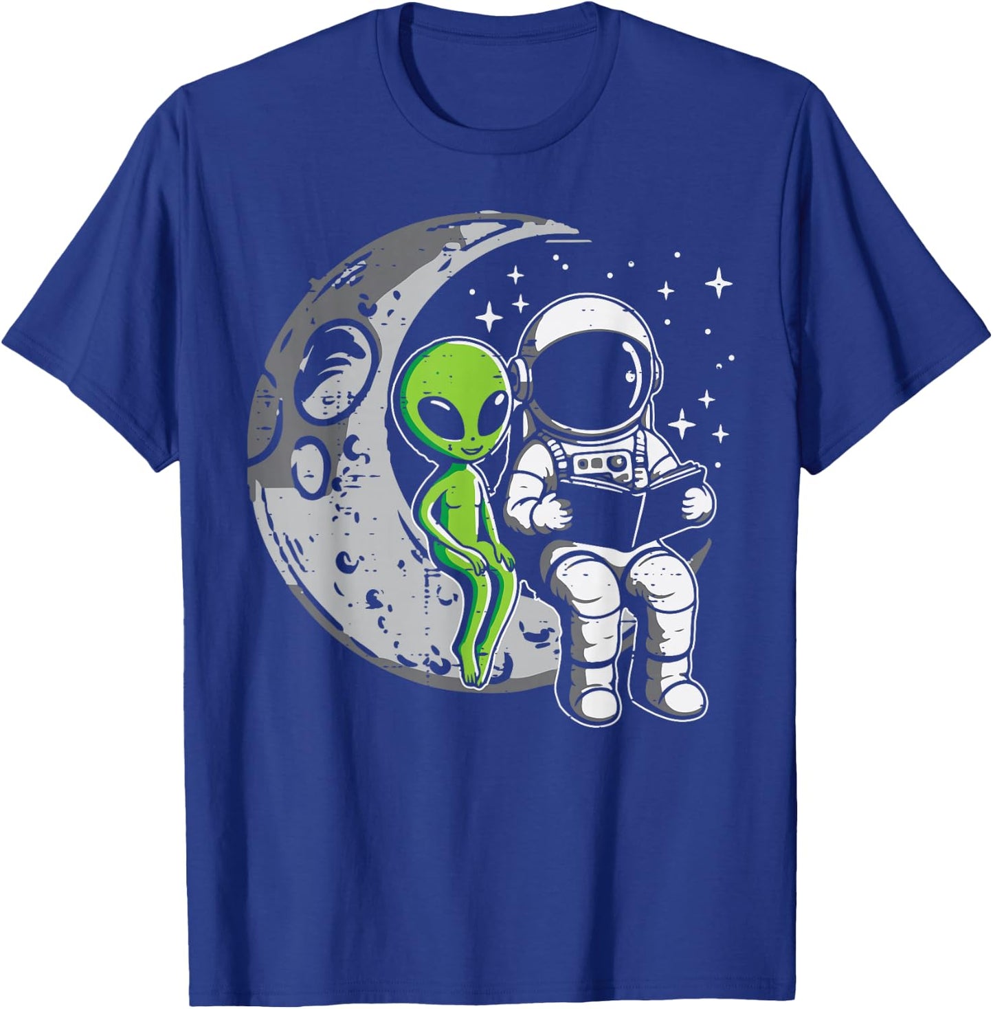 Astronaut Reading Book to Alien Moon Space Women Kids Men T-Shirt - T-Shirt | Royal