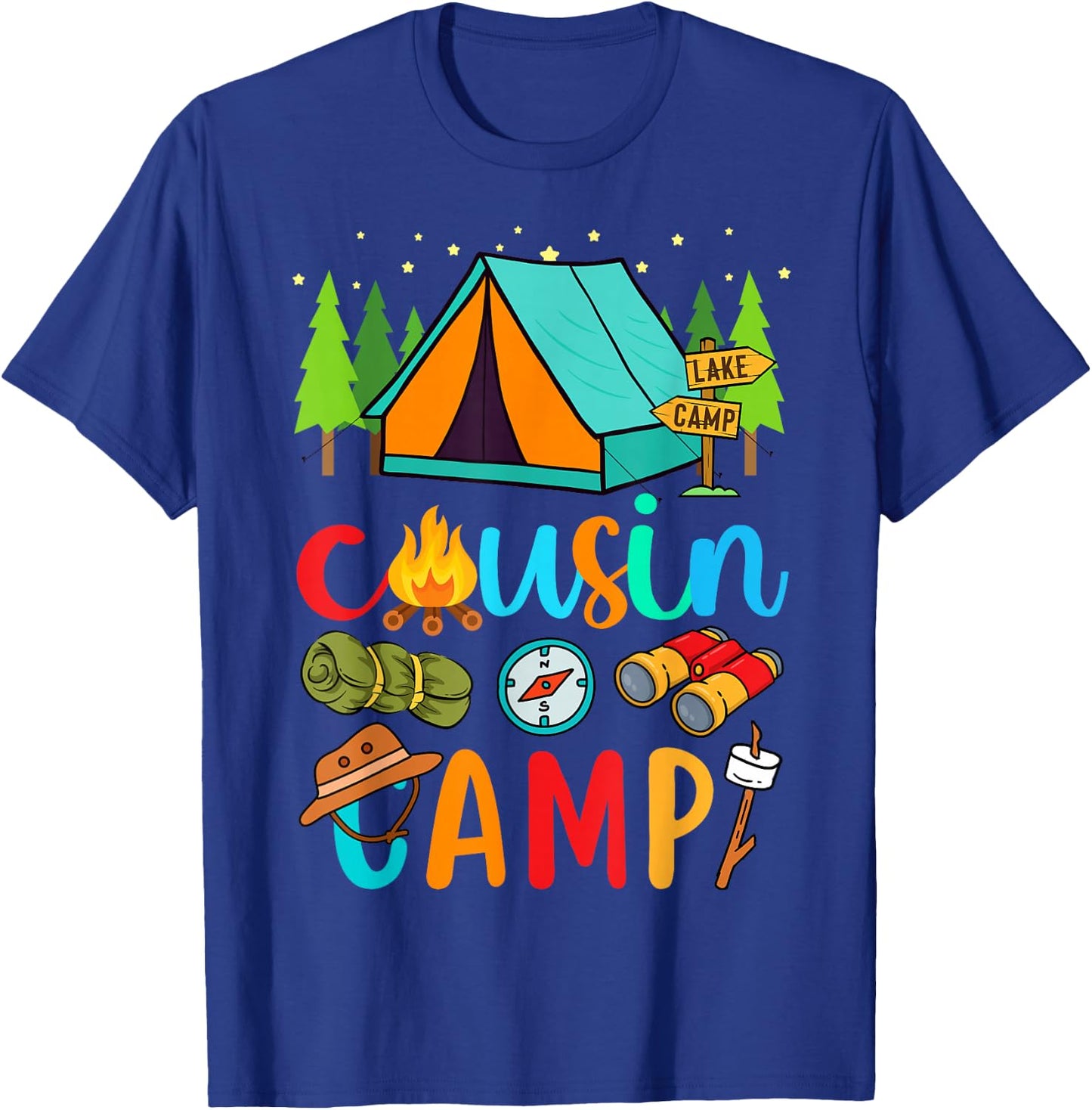 Funny Cousin Camp 2025 Family Vacation Summer Camping Crew T-Shirt - T-Shirt | Royal