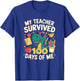 My Teacher Survived 100 Days Of Me Funny Dinosaur School T-Shirt - T-Shirt | Royal