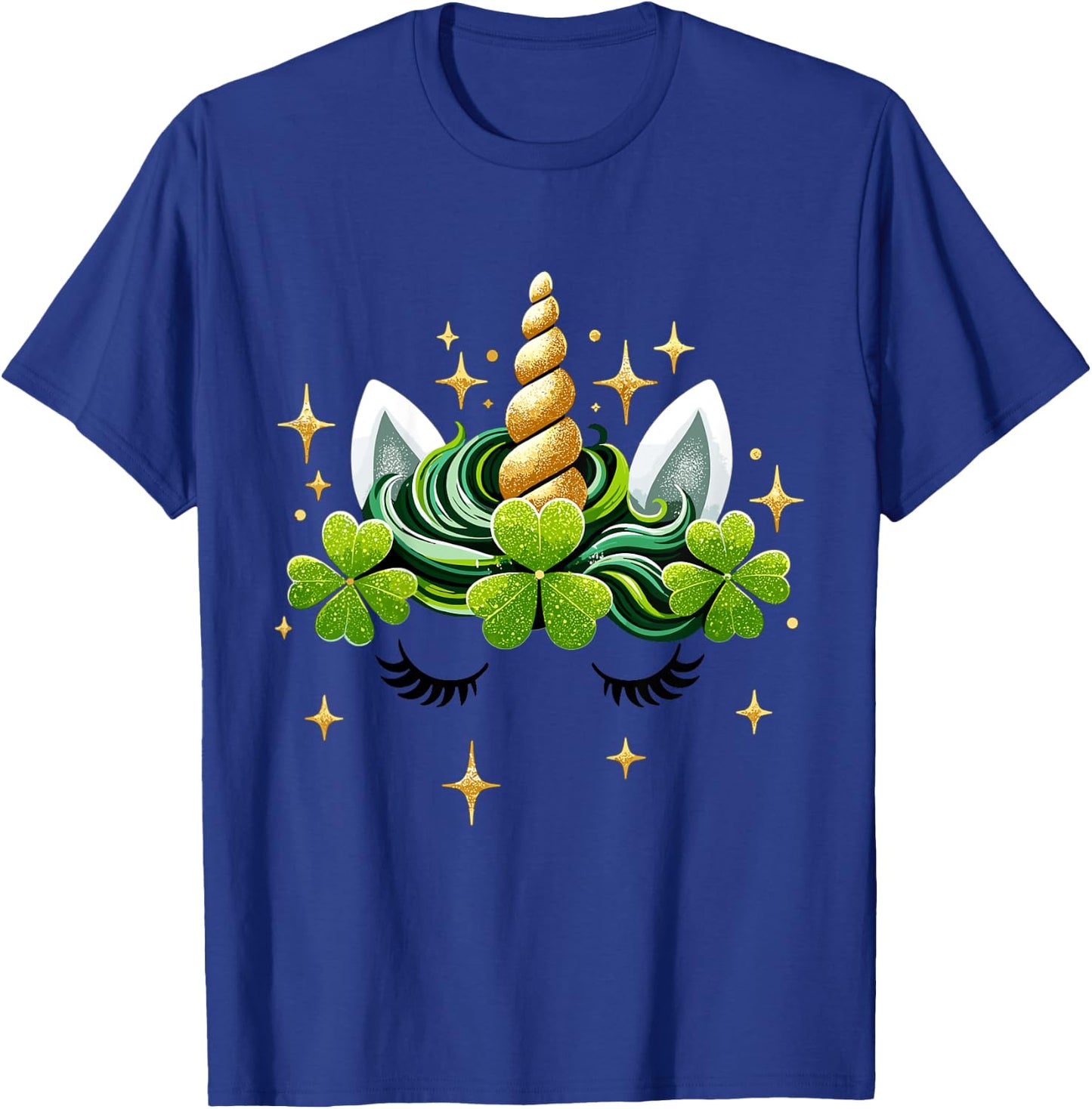 Kids Unicorn Face Shamrock St Patrick's Day Girl T-Shirt - T-Shirt | Royal