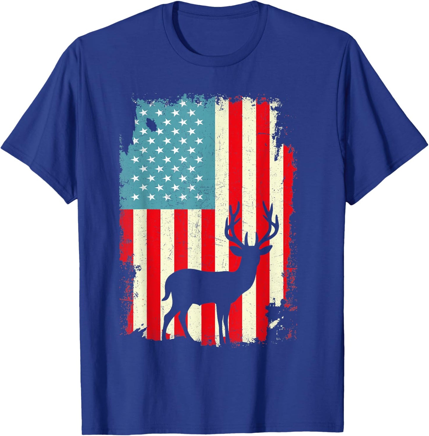 Patriotic Deer Hunting Whitetail Buck USA Flag 4th Of July Men T-Shirt - T-Shirt | Royal