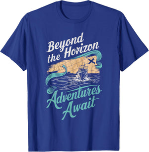 Beyond the Horizon Adventures Await Nautical T-Shirt - T-Shirt | Royal