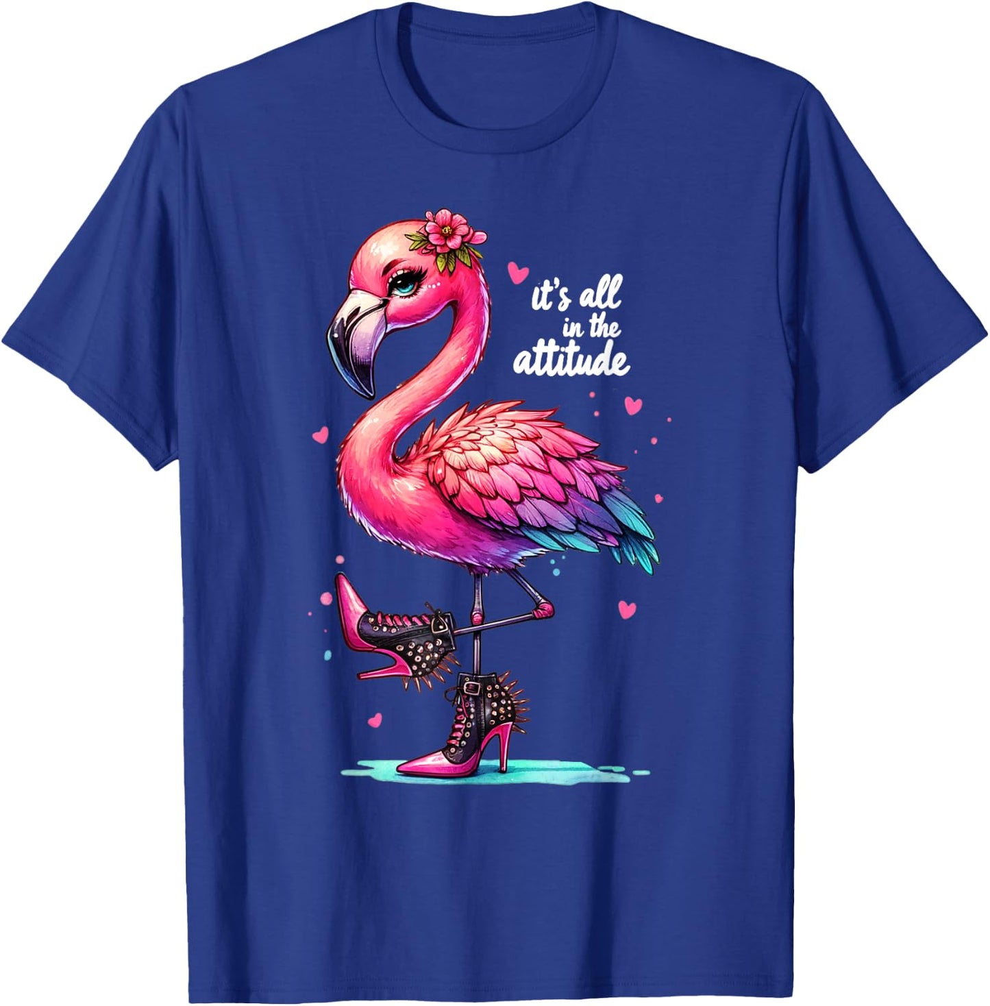 Cute Flamingo Spike Heels It's All in the Attitude Girls T-Shirt - T-Shirt | Royal