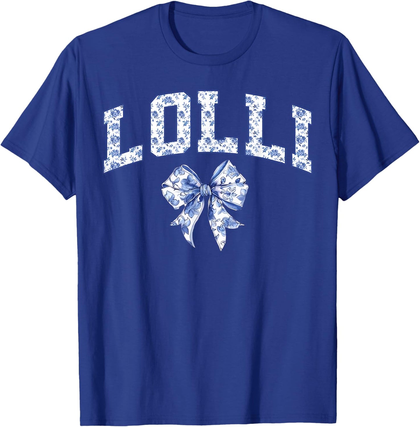 Lolli Coquette Toile Blue Bow Floral Family Matching T-Shirt - T-Shirt | Royal
