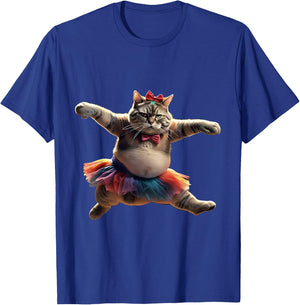 Funny Ballet Kitty Cat with a Big Belly Wearing a Tutu. Men Women T-Shirt - T-Shirt | Royal