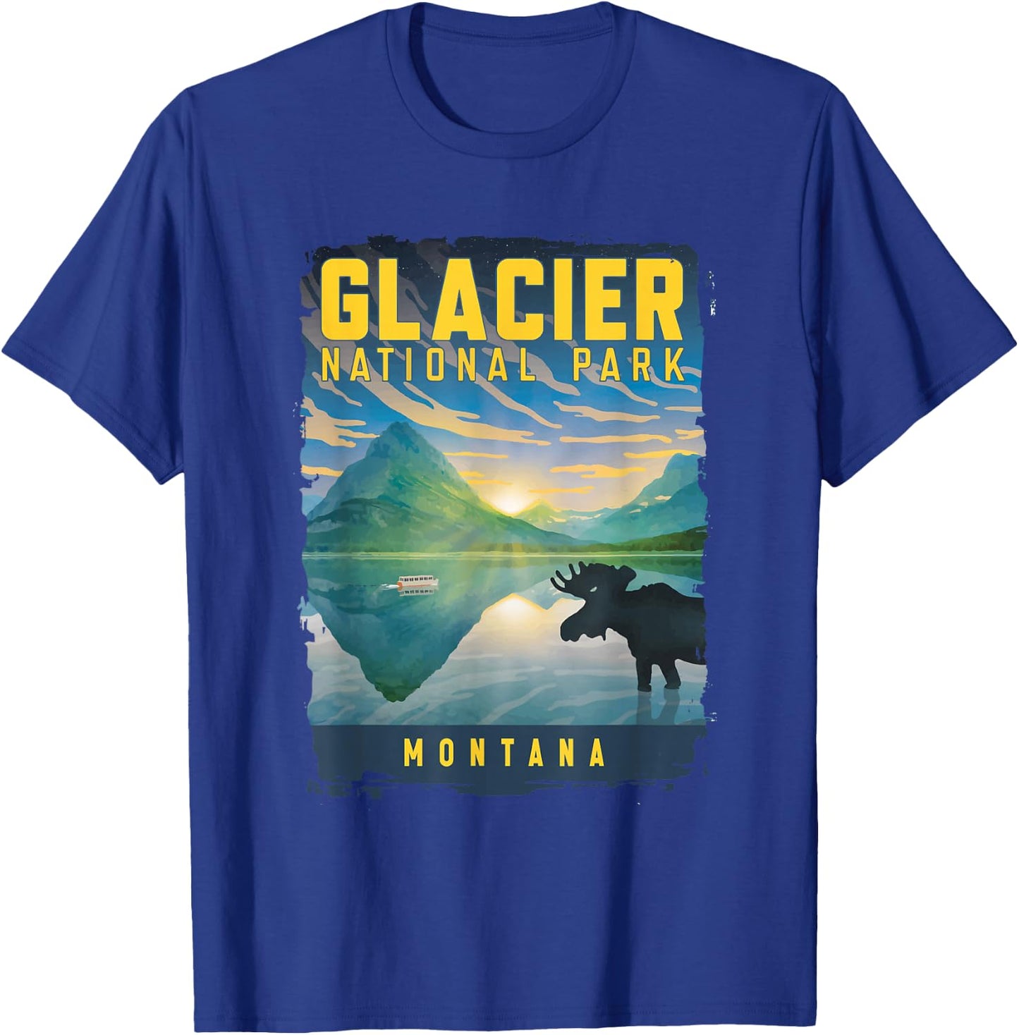 Glacier National Park Montana Moose On A Lake Landscape T-Shirt - T-Shirt | Royal