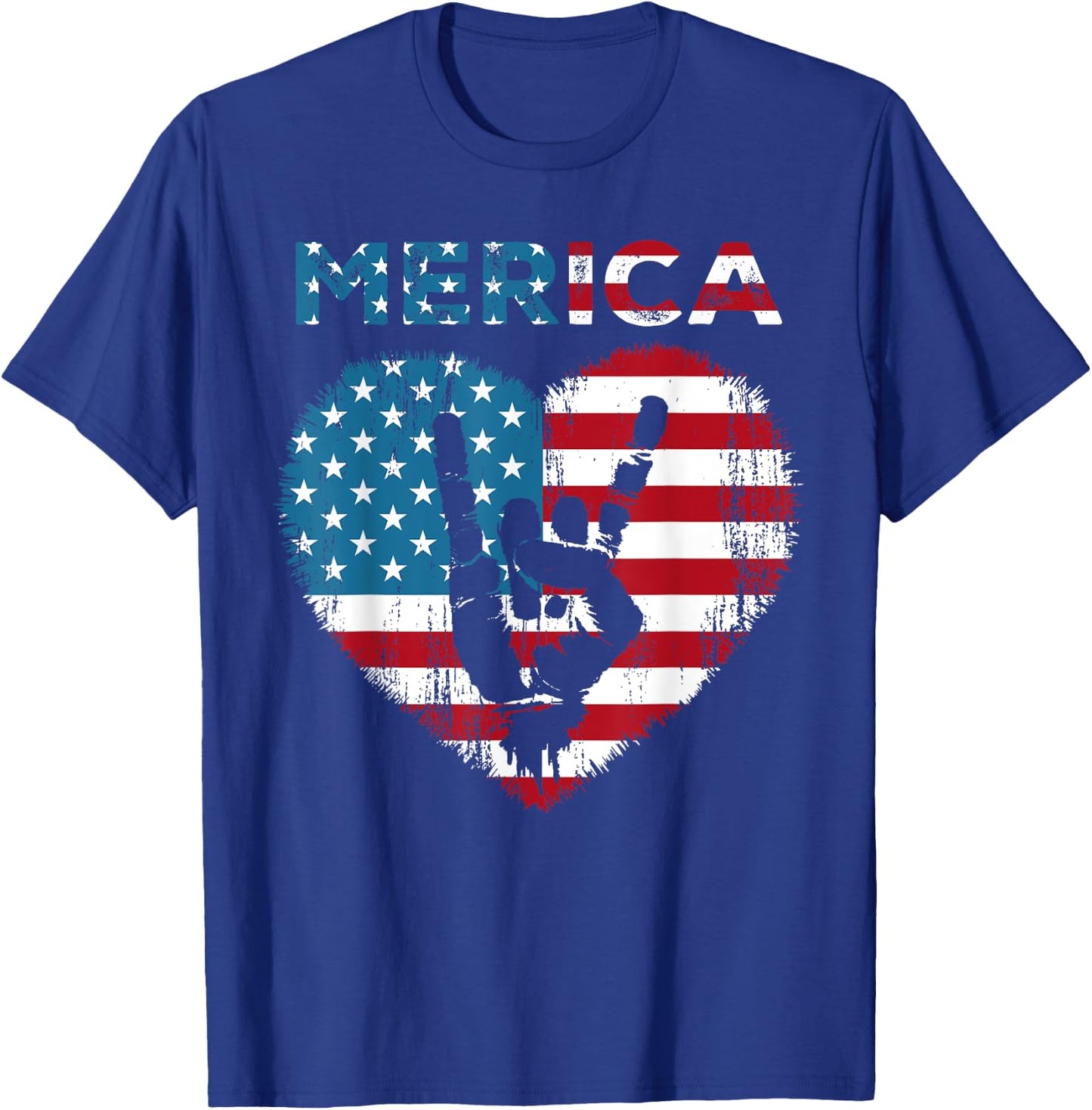 Merica Rock Sign 4th of July American Flag USA Men Women T-Shirt - T-Shirt | Royal