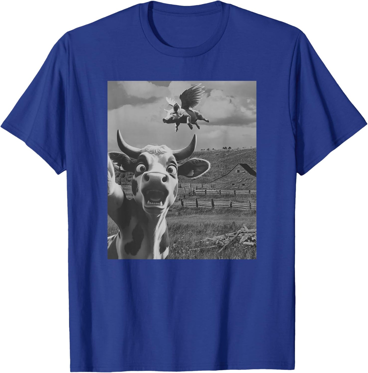Cow Selfie With Flying Pigs Fly Funny Gift Women Kid T-Shirt - T-Shirt | Royal