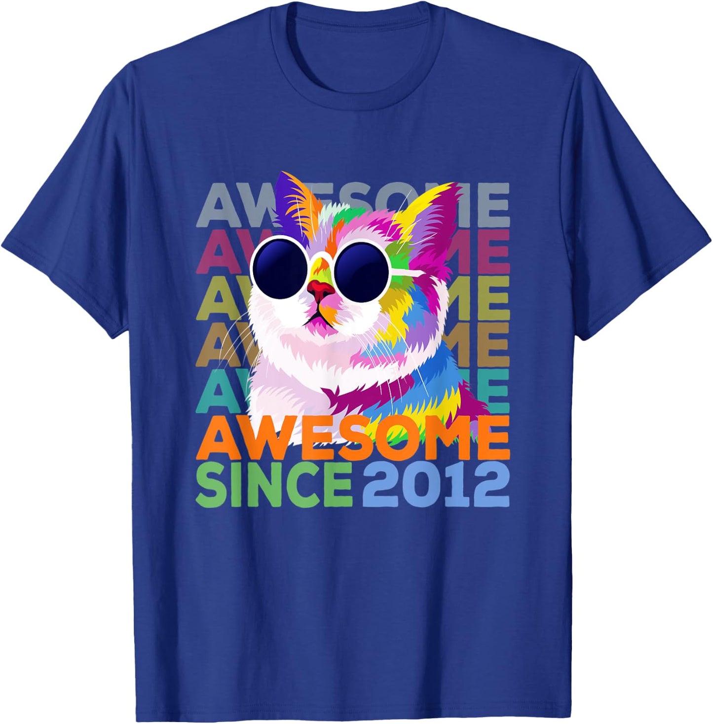 Awesome Since 2012 Shirt Funny Cat Lover 10th Birthday Shirt Women Kids T-Shirt - T-Shirt | Royal