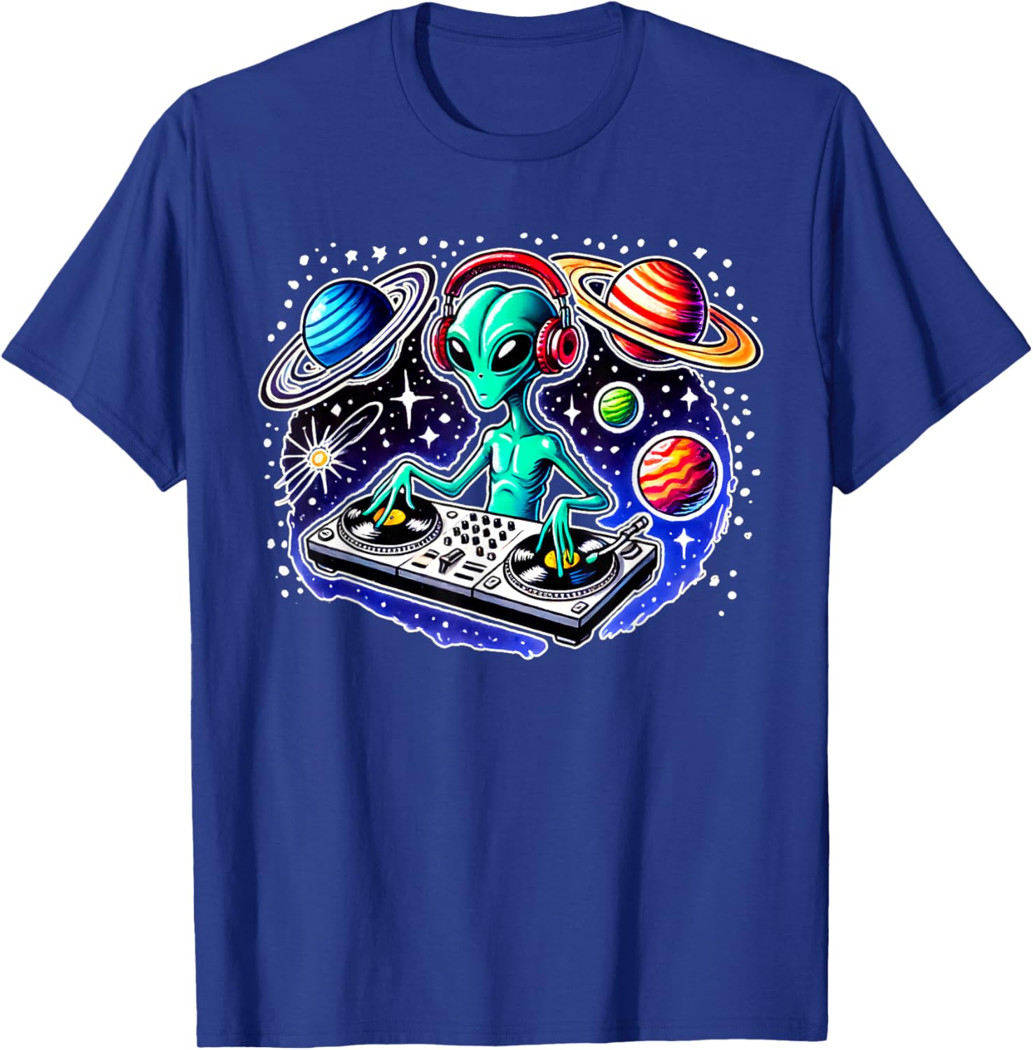 Alien DJ Funny Cosmic Space Rave EDM Music Festival Alien T-Shirt - T-Shirt | Royal