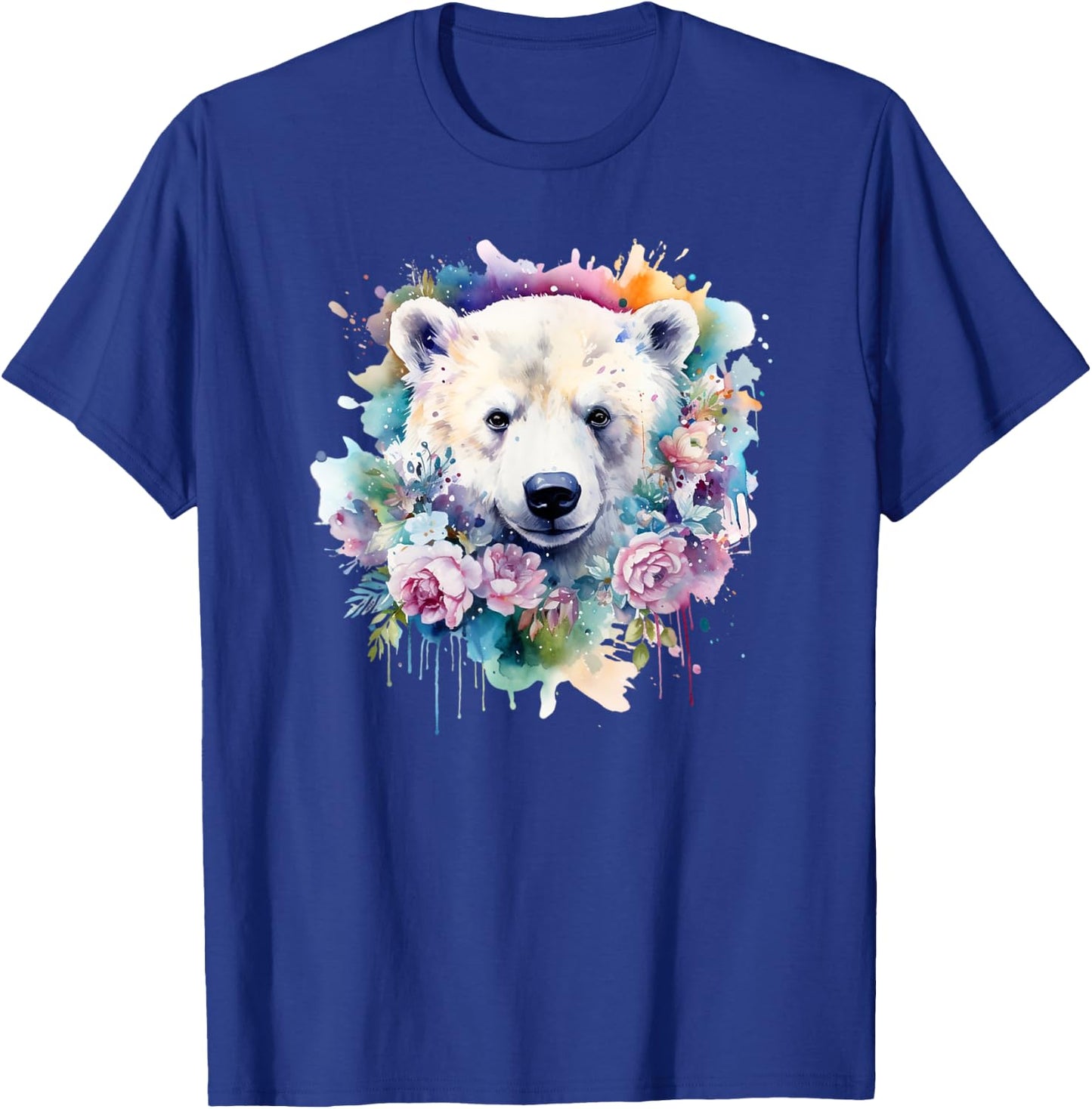 Polar Bear Floral Watercolor Animal Cute Polar Bear Face T-Shirt - T-Shirt | Royal