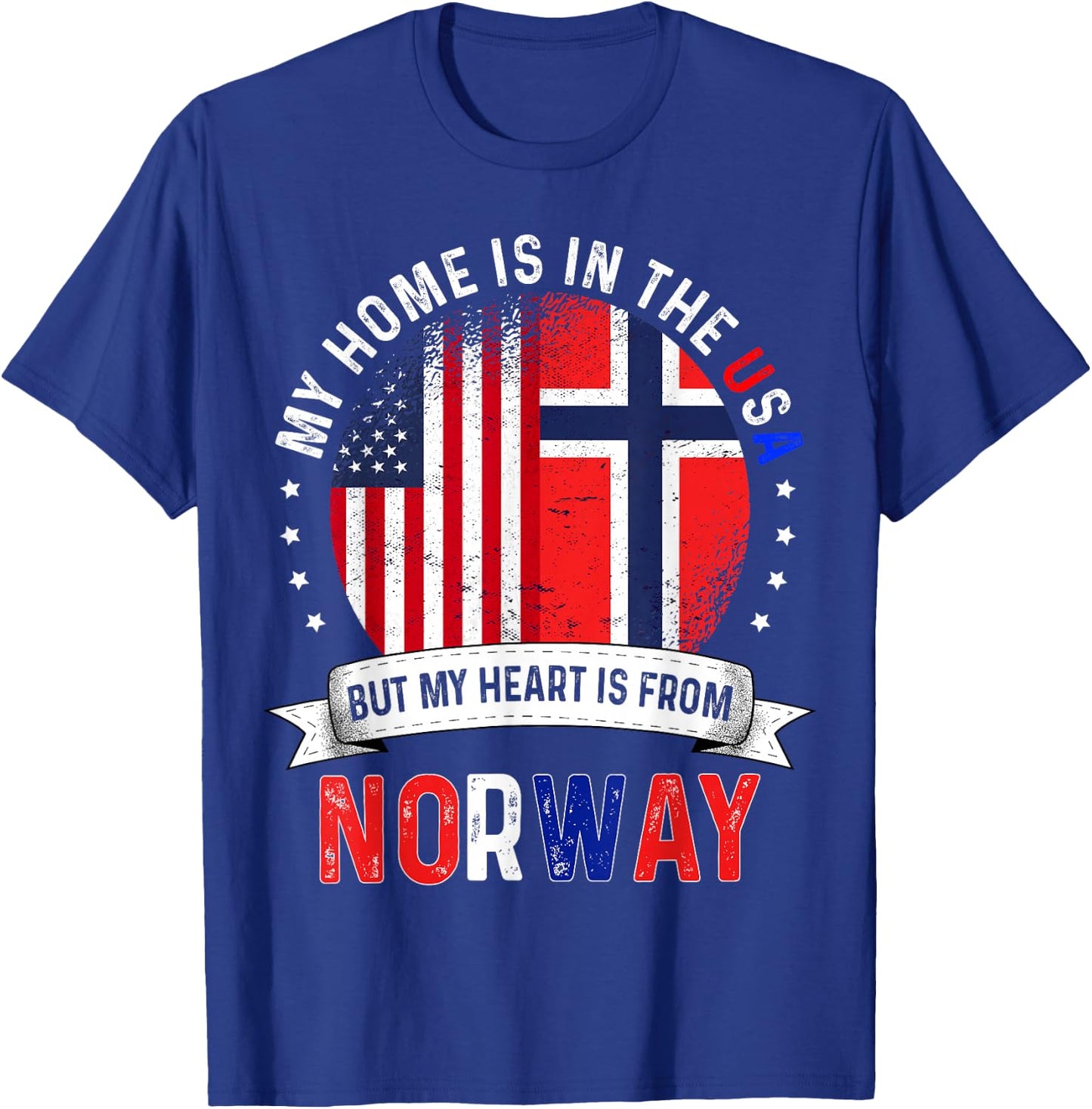 Norwegian American Patriot Heart is from Norway Flag T-Shirt - T-Shirt | Royal