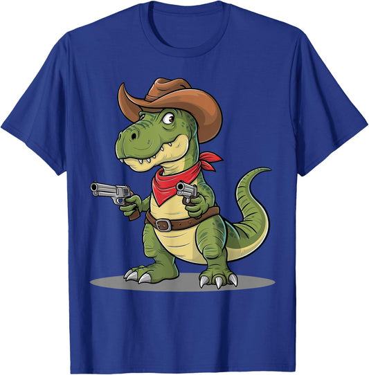 Funny Cowboy T Rex Dinosaur Wild West Country Boys Gift T-Shirt - T-Shirt | Royal
