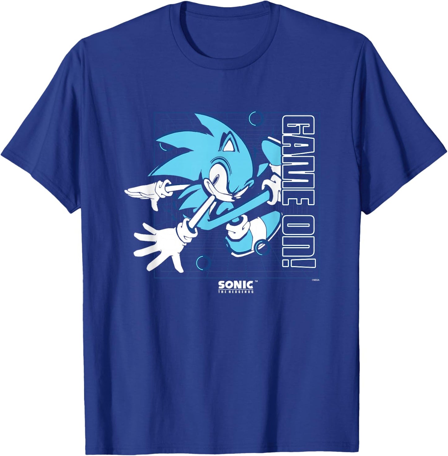 Sonic The Hedgehog Game On! Gold Rings Vintage Grid T-Shirt - T-Shirt | Royal