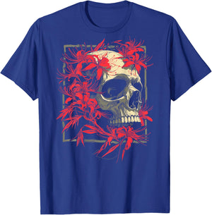 Red Spider Lily Flower Japanese Skull Otaku Backprinted T-Shirt - T-Shirt | Royal