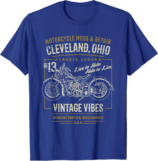 Cleveland Ohio Vintage Style Motorcycle Adventure Design T-Shirt - T-Shirt | Royal