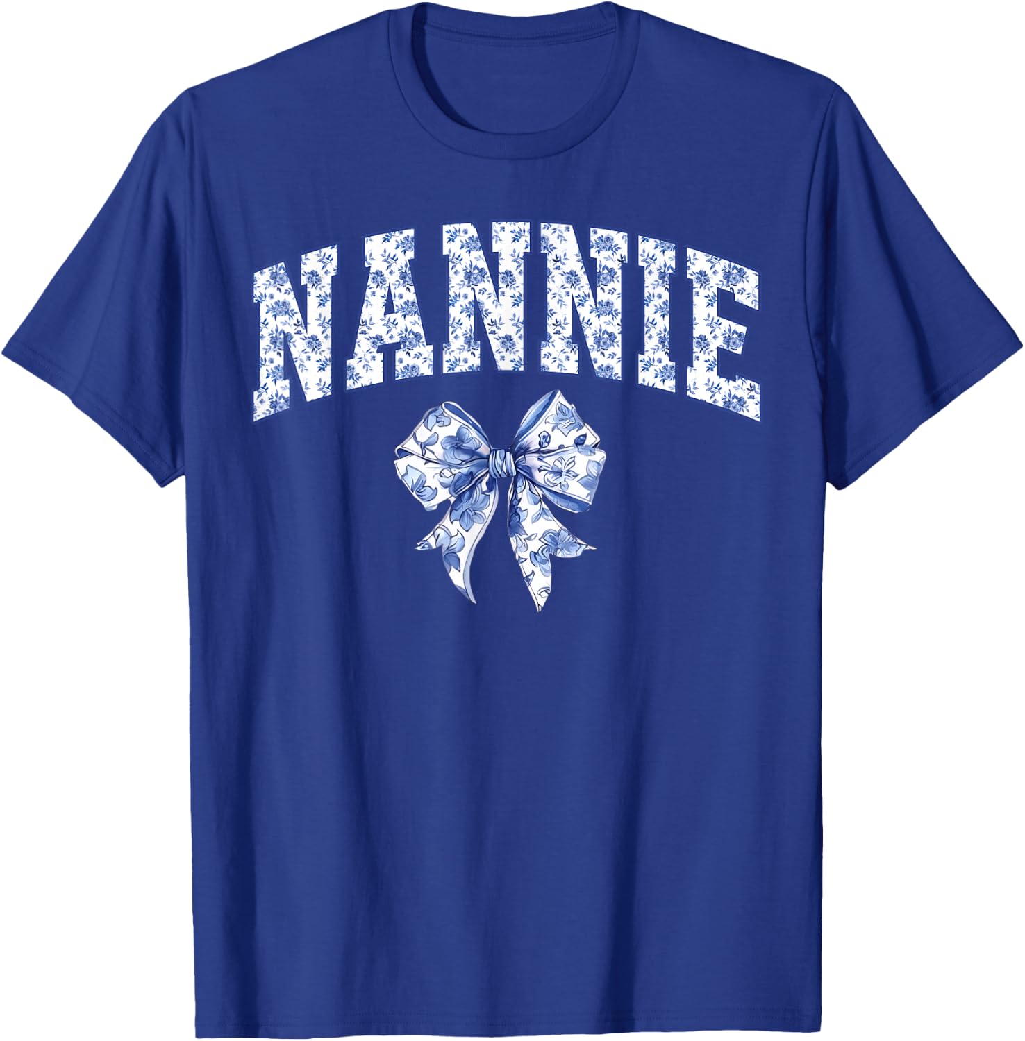 Nannie Coquette Toile Blue Bow Floral Family Matching T-Shirt - T-Shirt | Royal