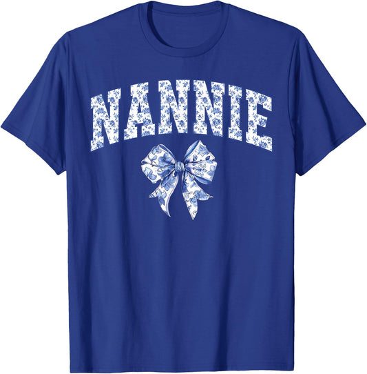 Nannie Coquette Toile Blue Bow Floral Family Matching T-Shirt - T-Shirt | Royal