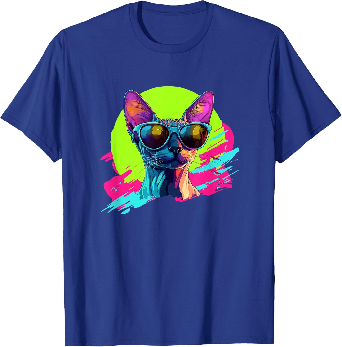 Funny Retro Vintage 80s Sunglasses Hairless Sphinx Cat Lover T-Shirt - T-Shirt | Royal