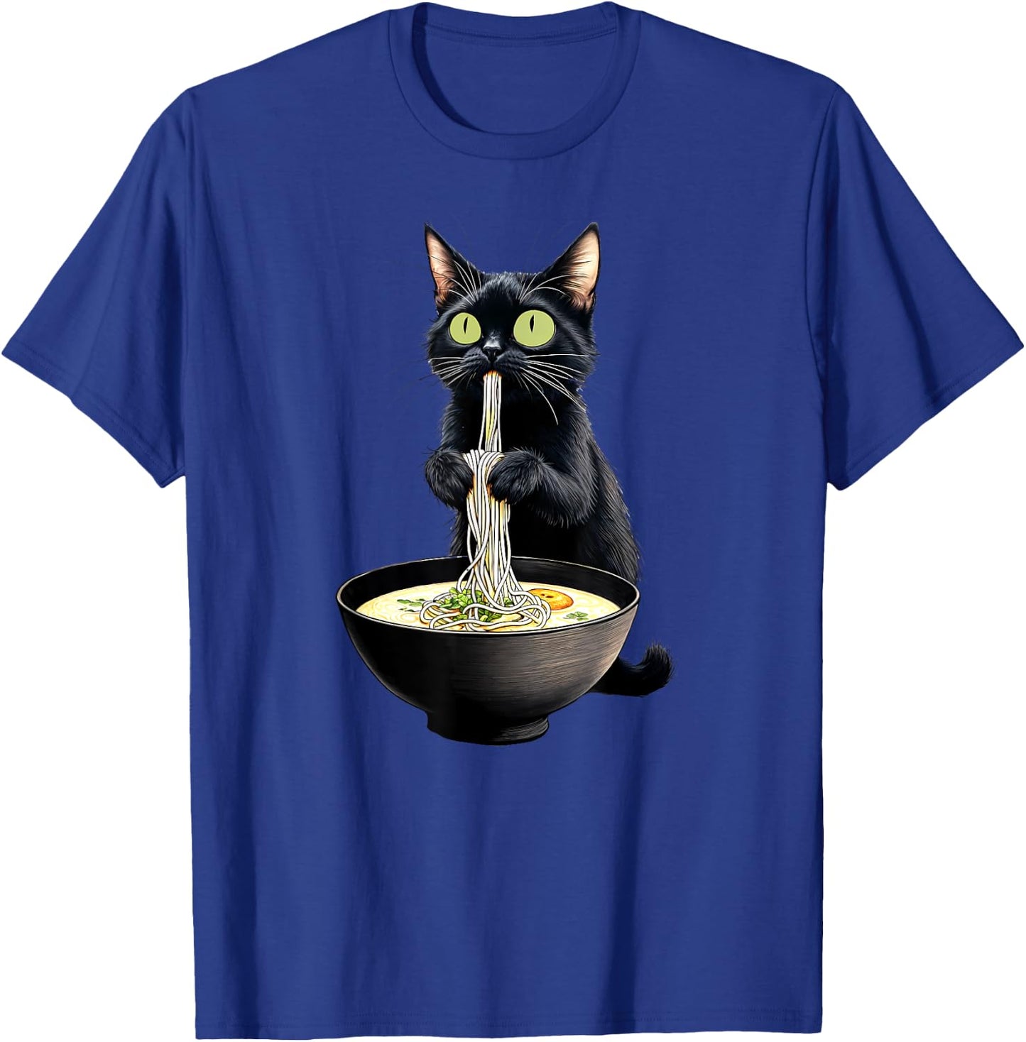 Black Cat Eating Ramen Noodles Japanese Food T-Shirt - T-Shirt | Royal