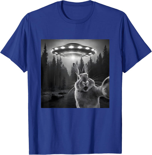 Rabbit Selfie With UFO - Funny Bunny Graphic Alien Lover T-Shirt - T-Shirt | Royal
