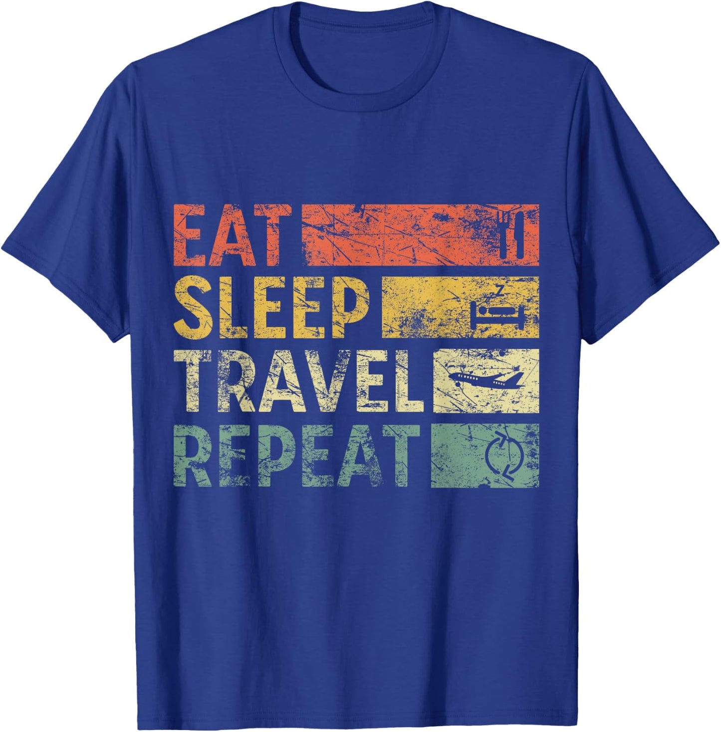 Vintage Travel Eat Sleep Travel Repeat T-Shirt - T-Shirt | Royal