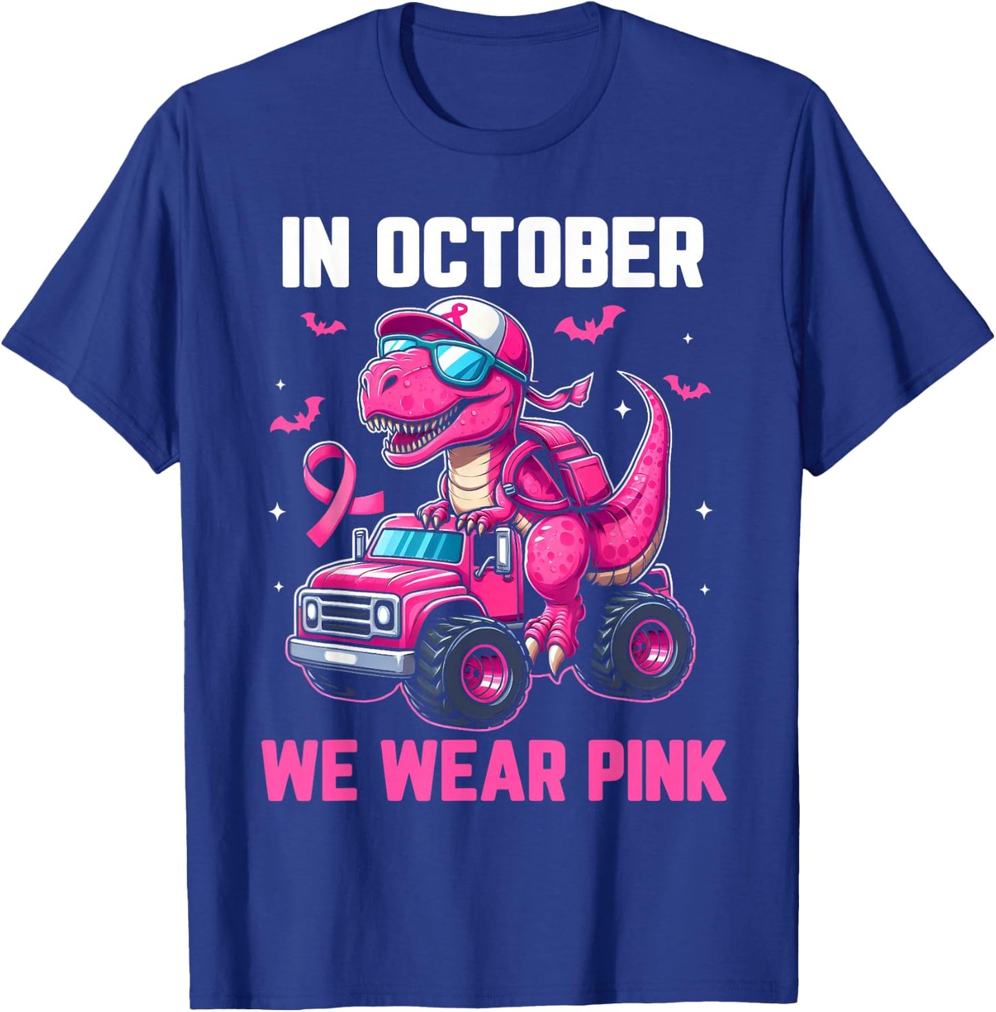 In October We Wear Pink Dino Trex Boys Toddler Breast Cancer T-Shirt - T-Shirt | Royal