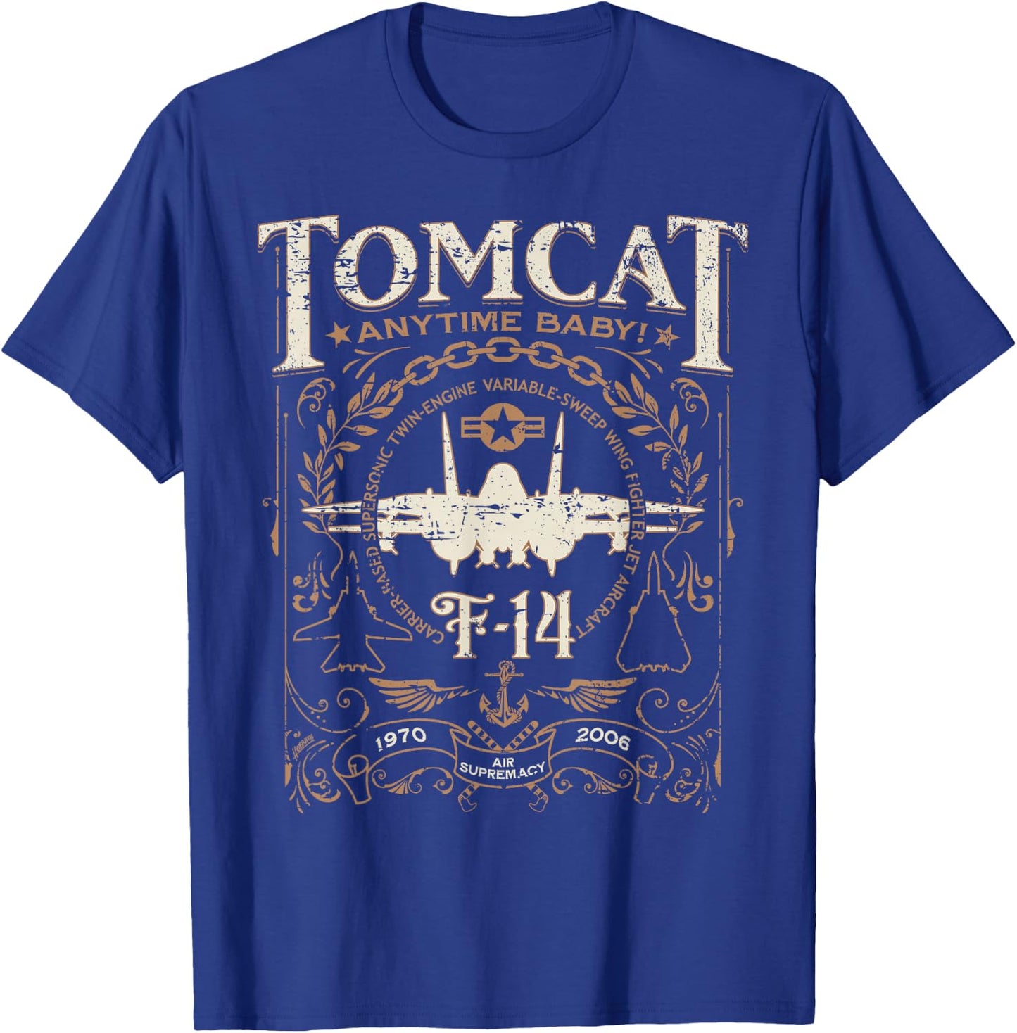 Classic F-14 Tomcat Military Fighter Jet Distressed Design T-Shirt - T-Shirt | Royal