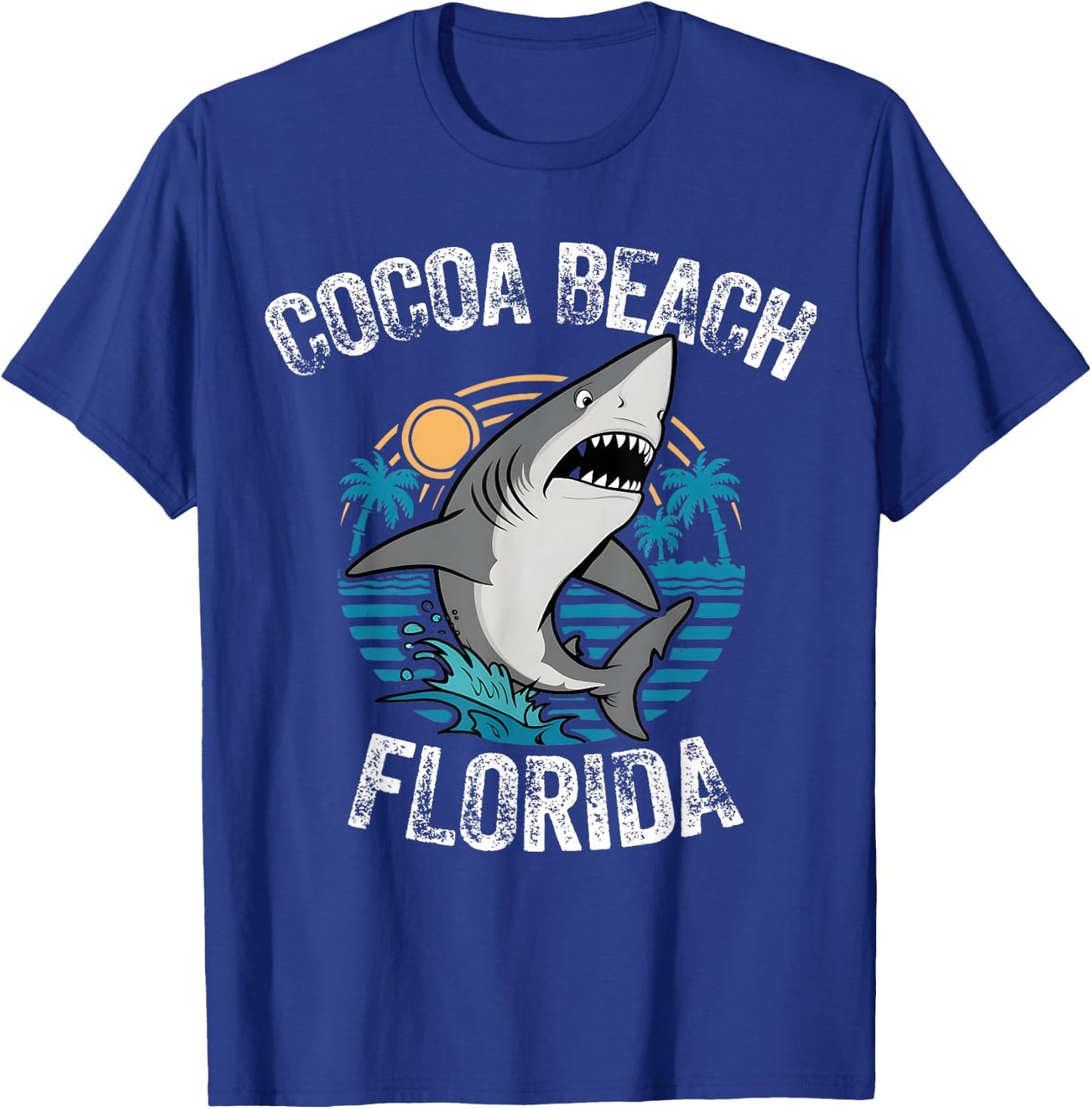 Cocoa Beach Florida Shark Palm Tree Beach Family Vacation T-Shirt - T-Shirt | Royal