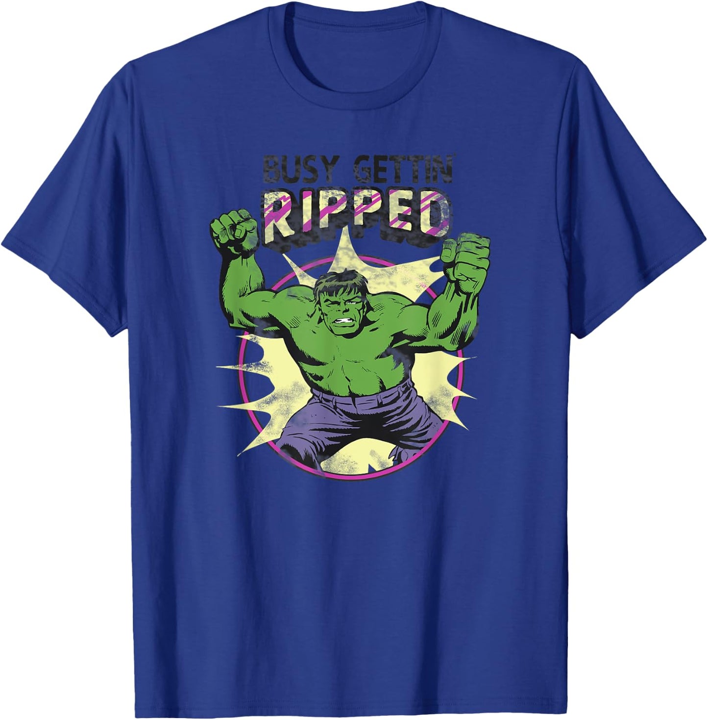 Marvel Avengers Incredible Hulk Busy Gettin' Ripped Vintage T-Shirt - T-Shirt | Royal
